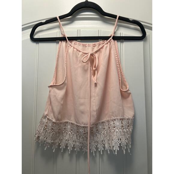Staring at Stars Women’s Sleeveless Tie Back Lace Trim Tank Top Size S Pink‎ - Picture 2 of 3